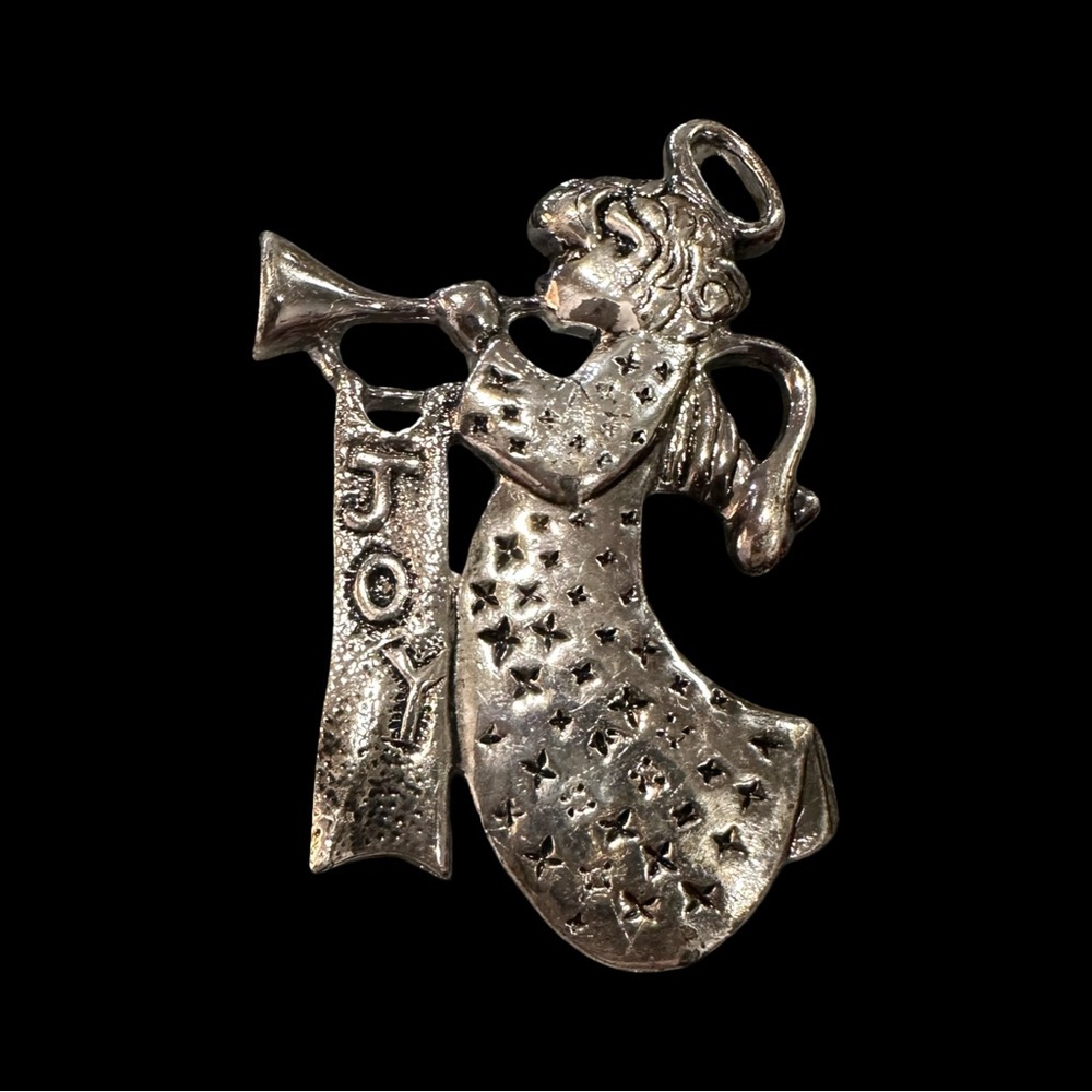 Silver Angel Brooch with Joy Banner Optional Pendant Loop